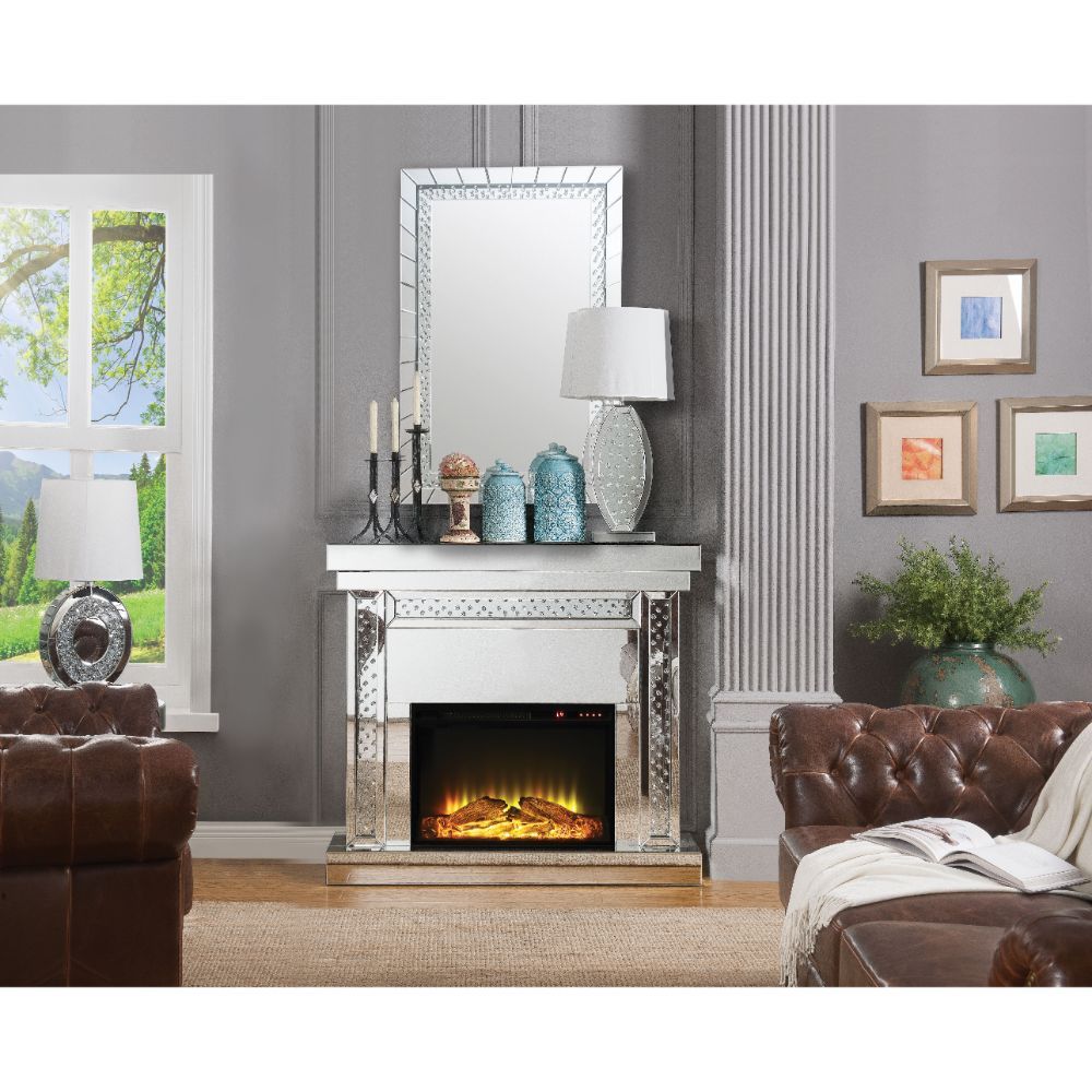 Nysa - 42" Fireplace - Mirrored & Faux Crystals