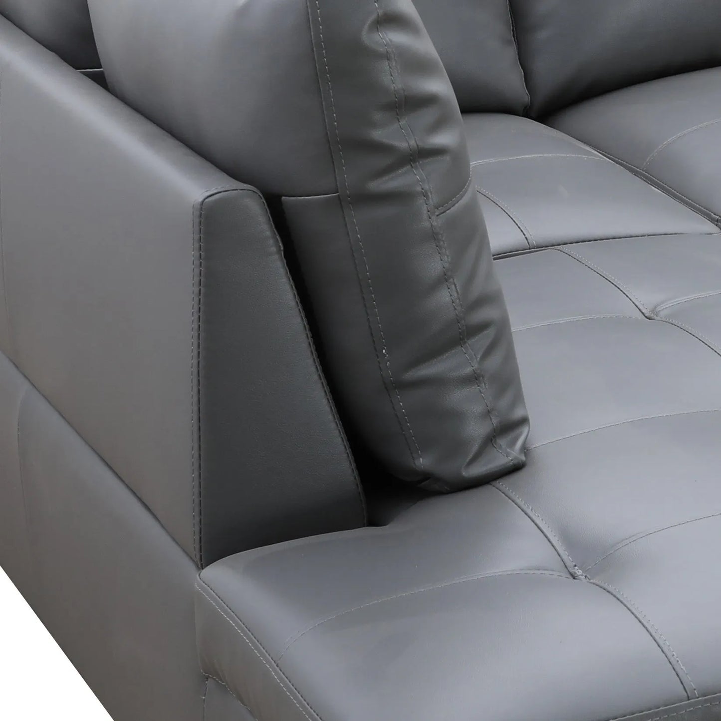 Ainehome 97" Wide Dark Grey Faux Leather L-Shaped Living Room Sectional Sofa Set