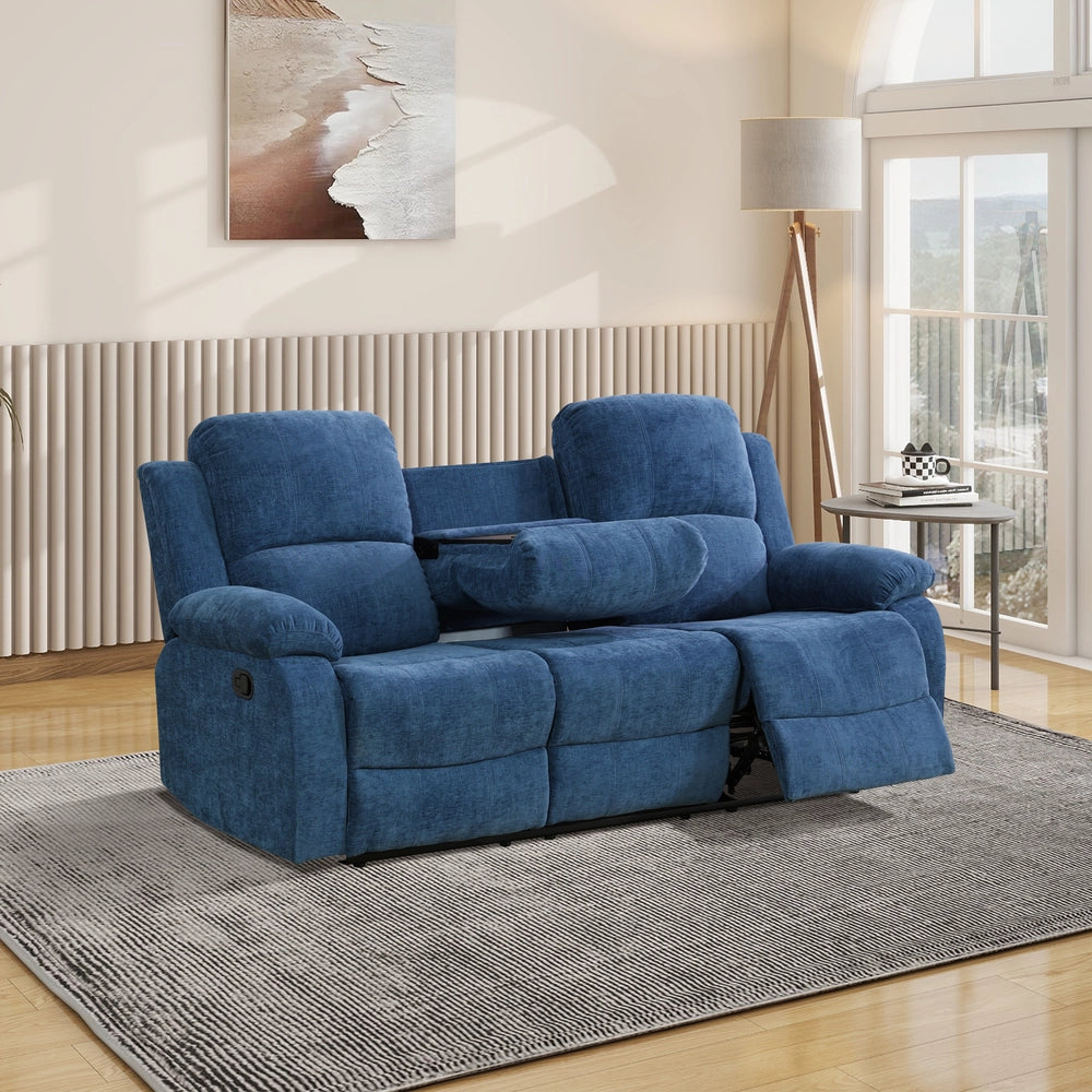 Cinema 3-Piece Blue Fabric Manual Reclining Sofa Set