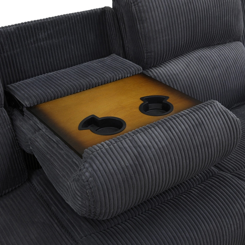 Ainehome Cinema 3-Piece Textured Dark Grey Corduroy Reclining Sofa Set