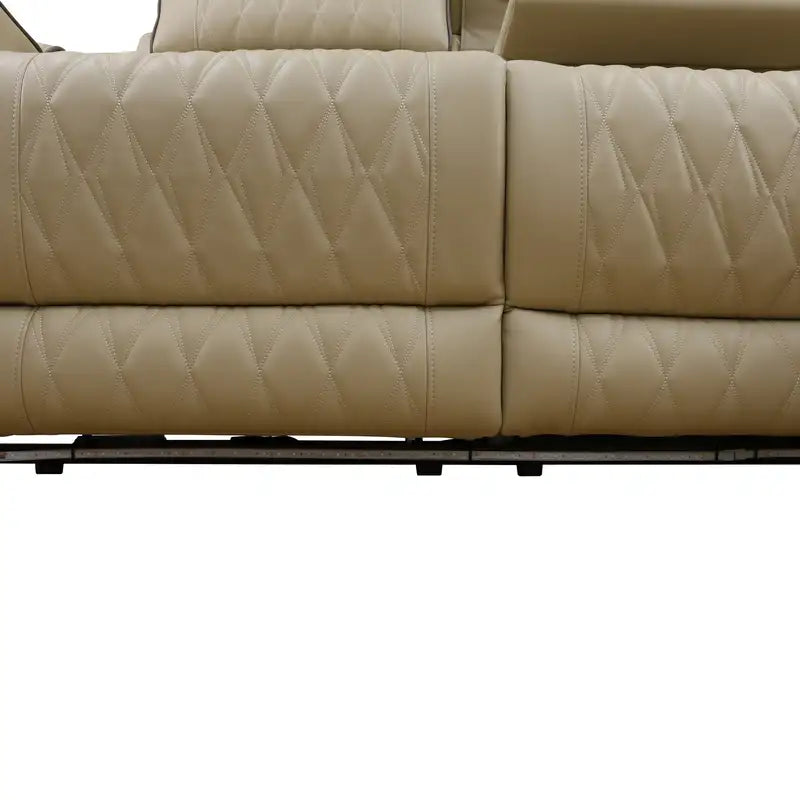 Ainehome Beige Leather Power Reclining Sectional Sofa with Smart Coffee Table & Reading Lamp