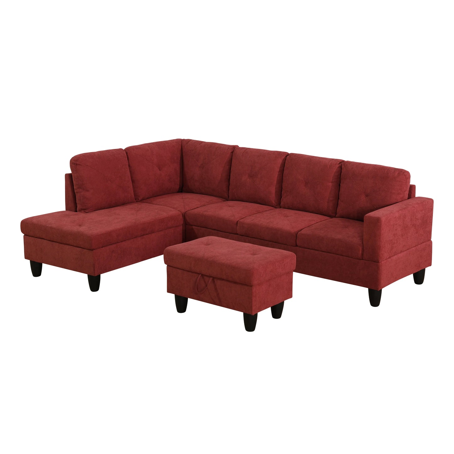 97" Wide Red Flannelette L-Shaped Living Room Sectional Sofa Set — image 2