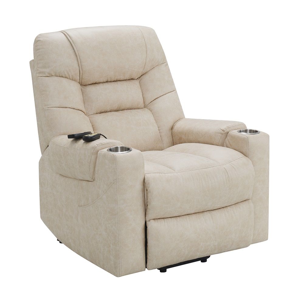Nairi - Power Recliner With Lift & Heating & Massage - Ivory Leather Aire