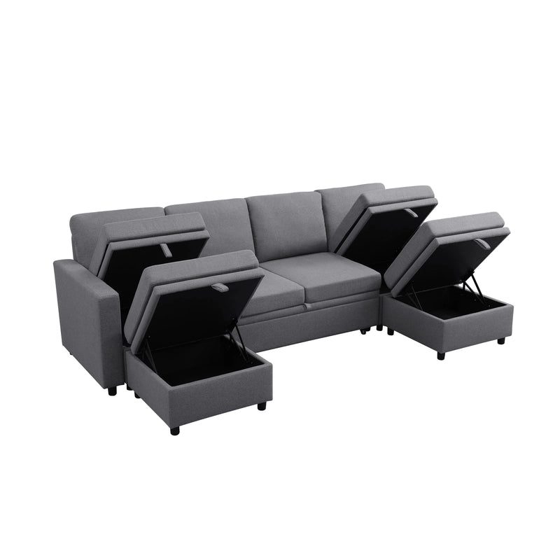 Ainehome Dark Grey Fabric Extendable Sofa Bed 6-Piece Sectional with Storage