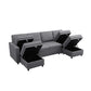 Ainehome Dark Grey Fabric Extendable Sofa Bed 6-Piece Sectional with Storage