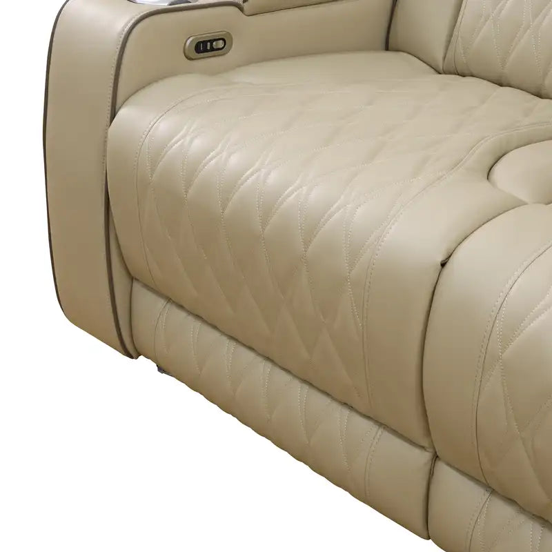Ainehome Beige Leather Power Reclining Sectional Sofa with Smart Coffee Table & Reading Lamp