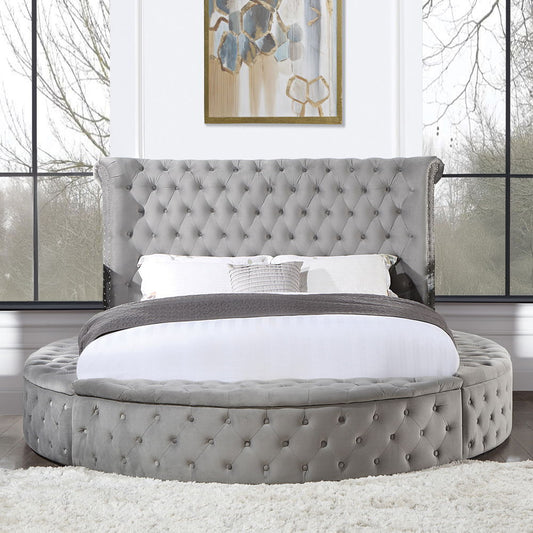Gaiva - Queen Bed With Storage - Gray Velvet