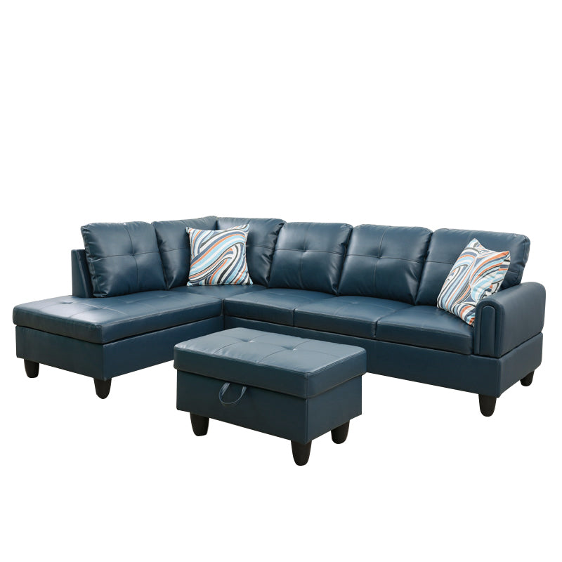 Ainehome 97" Wide Denim Faux Leather Living Room Sofa Set