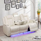 White Leather Power Reclining Sofa Set with Smart Consoles & 170° Recline