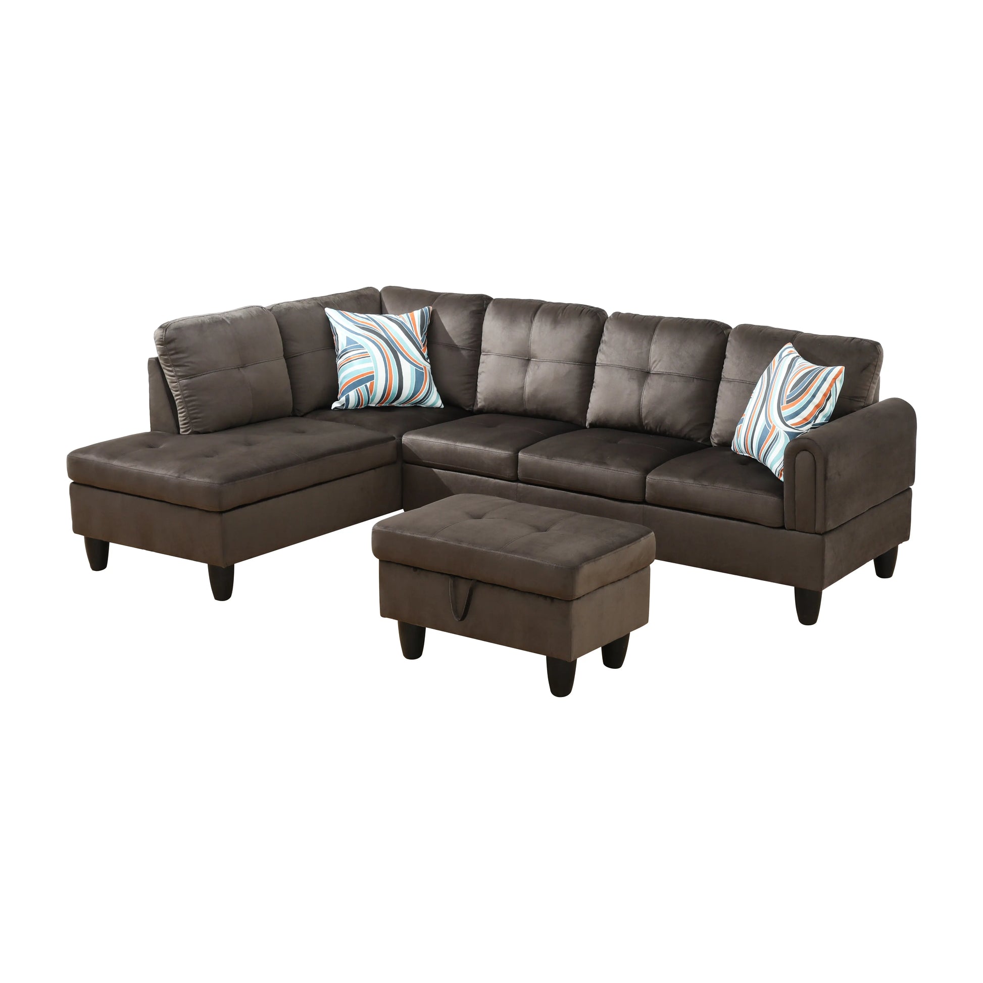 Ainehome 97" Wide Dark Brown Flannel L-Shaped Living Room Sectional Sofa Set