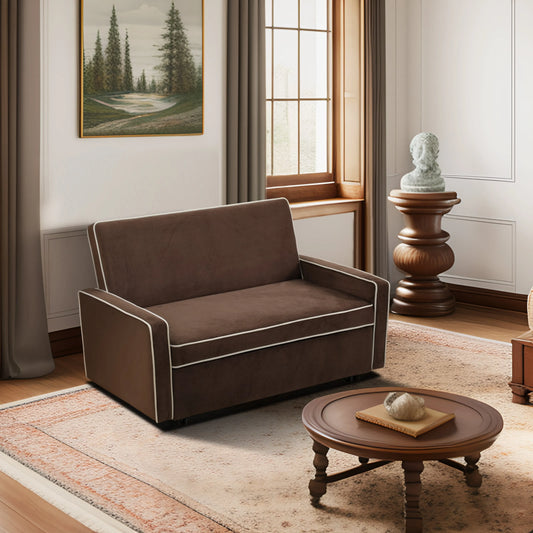 Brown Flannel Convertible Sofa Bed with Removable Armrests