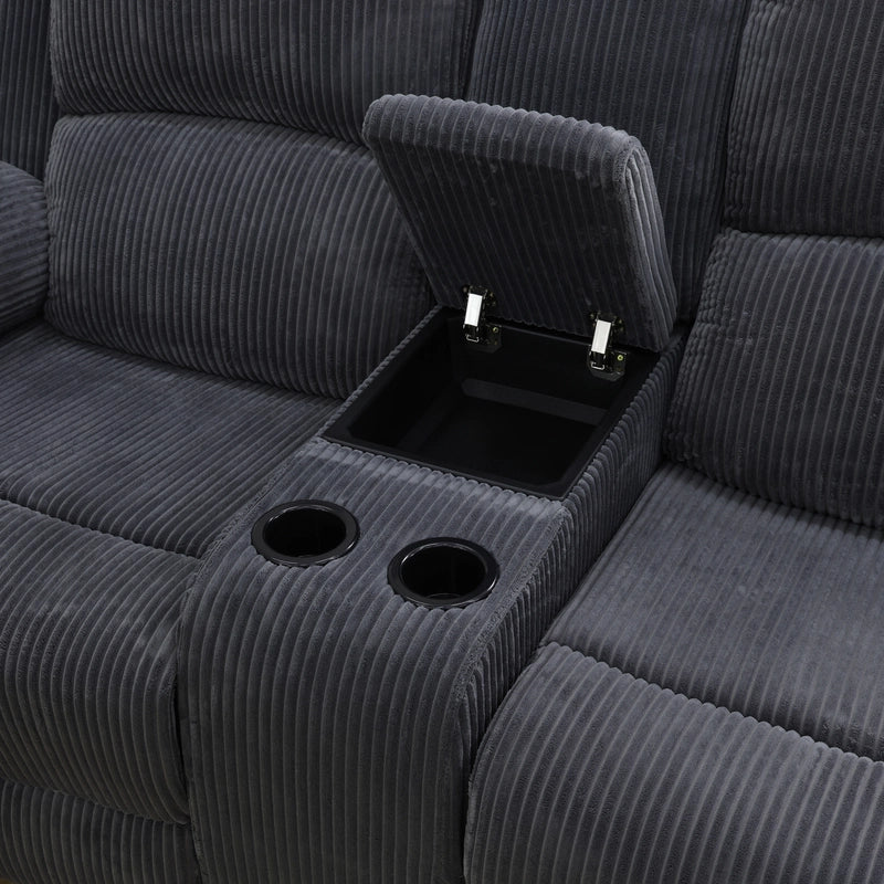 Ainehome Cinema 3-Piece Textured Dark Grey Corduroy Reclining Sofa Set