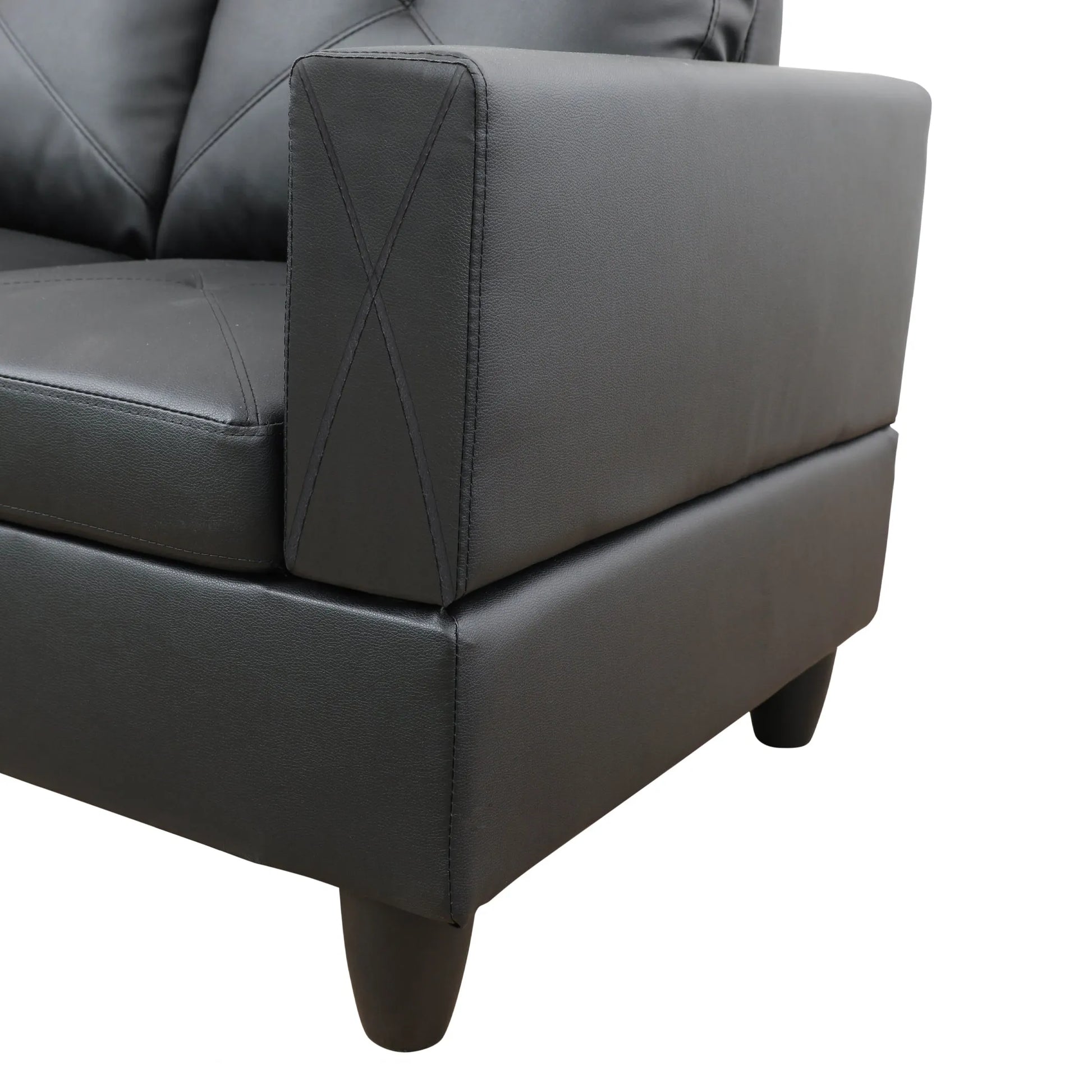97" Wide Black Faux Leather L-Shaped Living Room Sectional Sofa Set — image 7