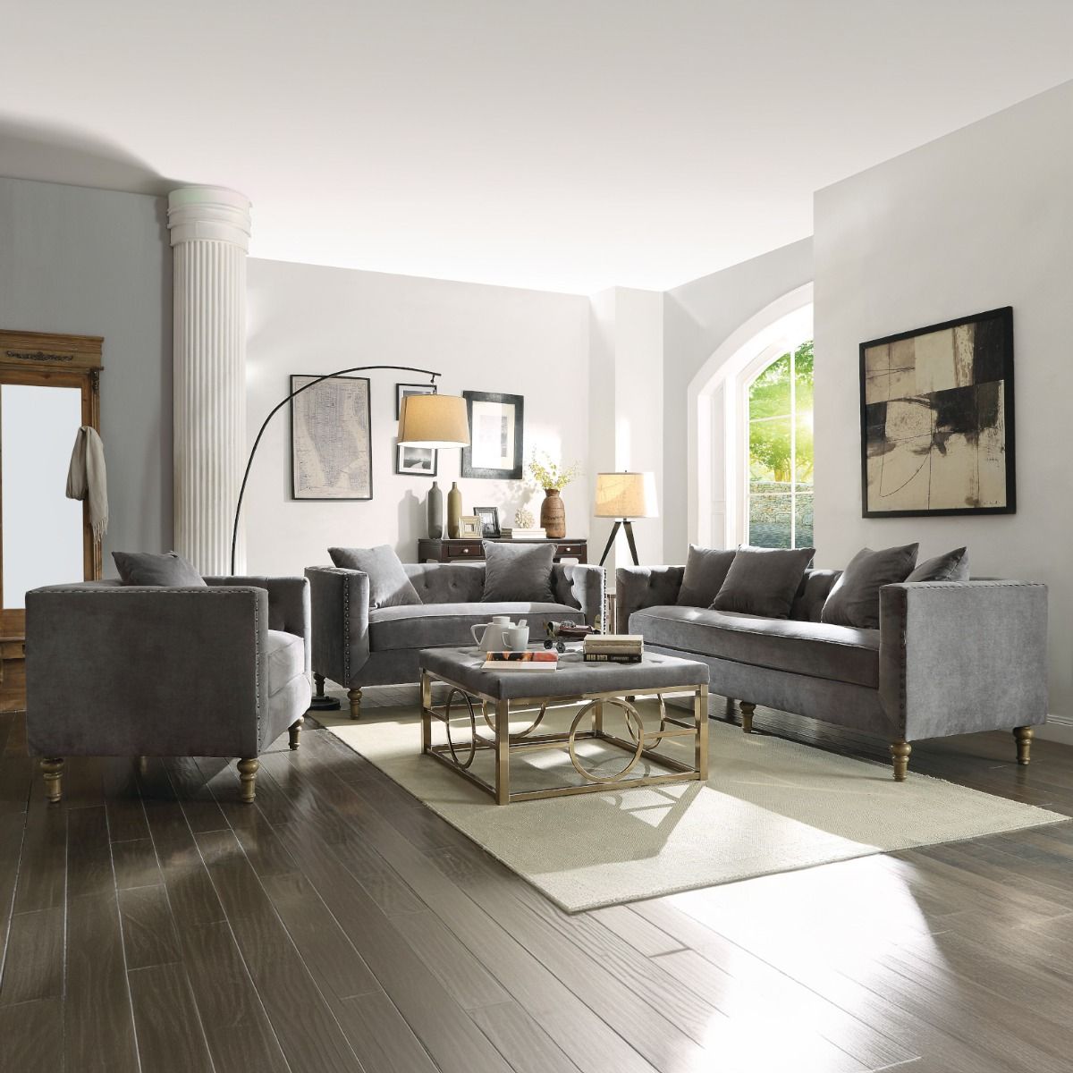 Sidonia - Loveseat With 2 Pillows - Gray Velvet