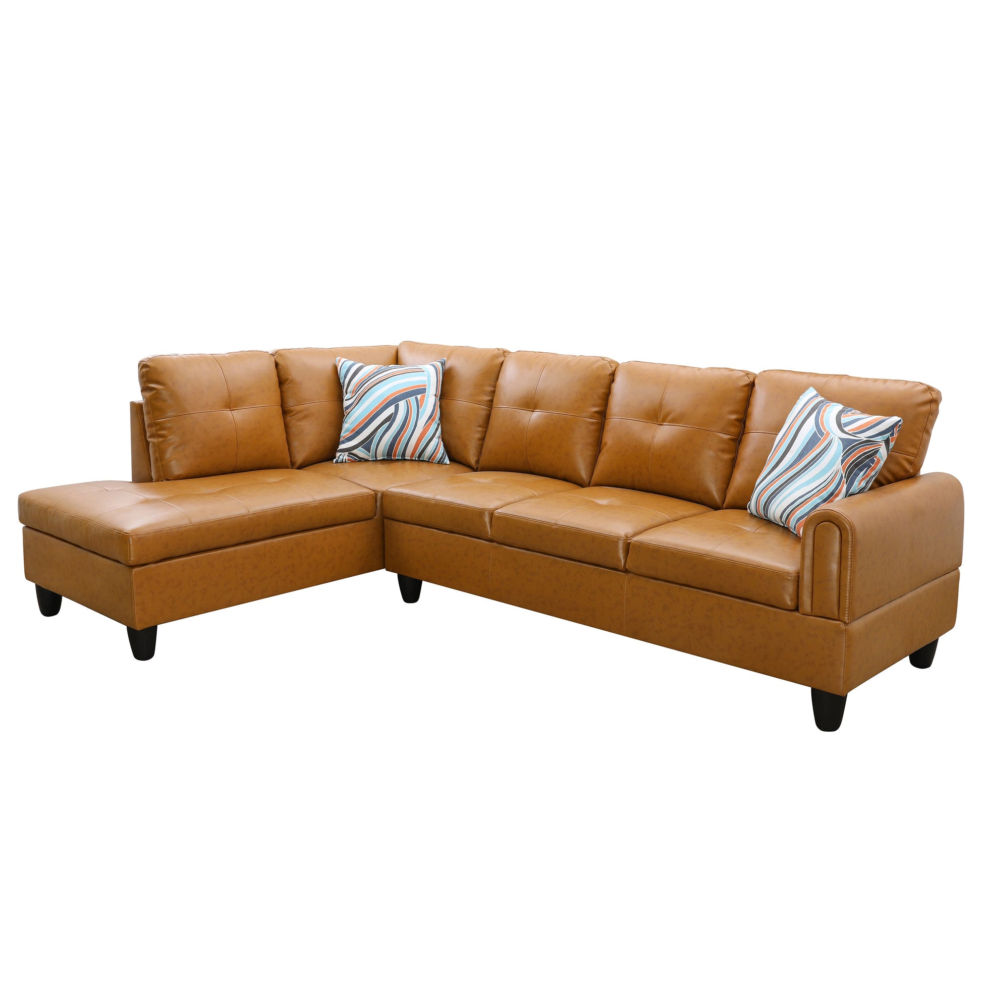 97" Wide Ginger Faux Leather L-Shaped Living Room Sectional Sofa Set