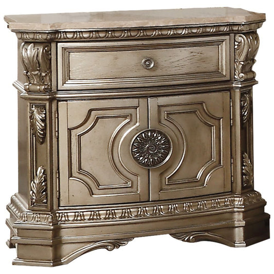Northville - Nightstand With Marble Top - Antique Silver