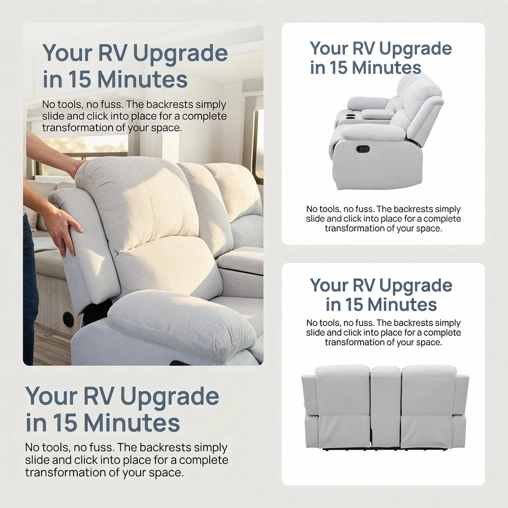 Ainehome 68" Manual RV Loveseat Recliner with Storage Console - Breathable Tech-Fabric Motorhome Sofa Replacement - 67" Full Extension & 26" Door Friendly - Brown