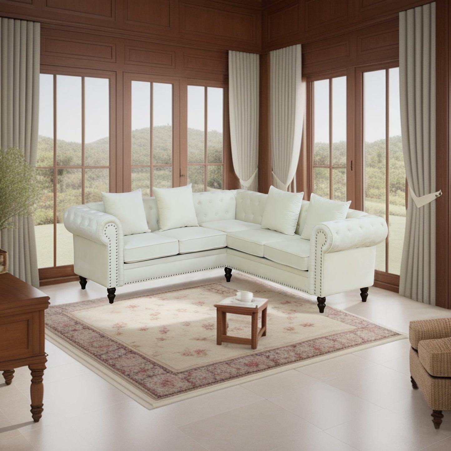 White flannelette 2-piece handcrafted sofa set — image 1