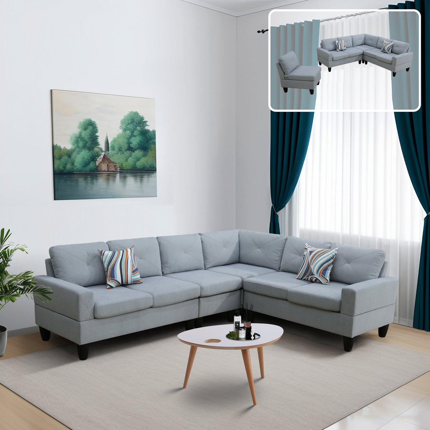 Ainehome Grey Flannel 4-Piece Modular Sofa Set