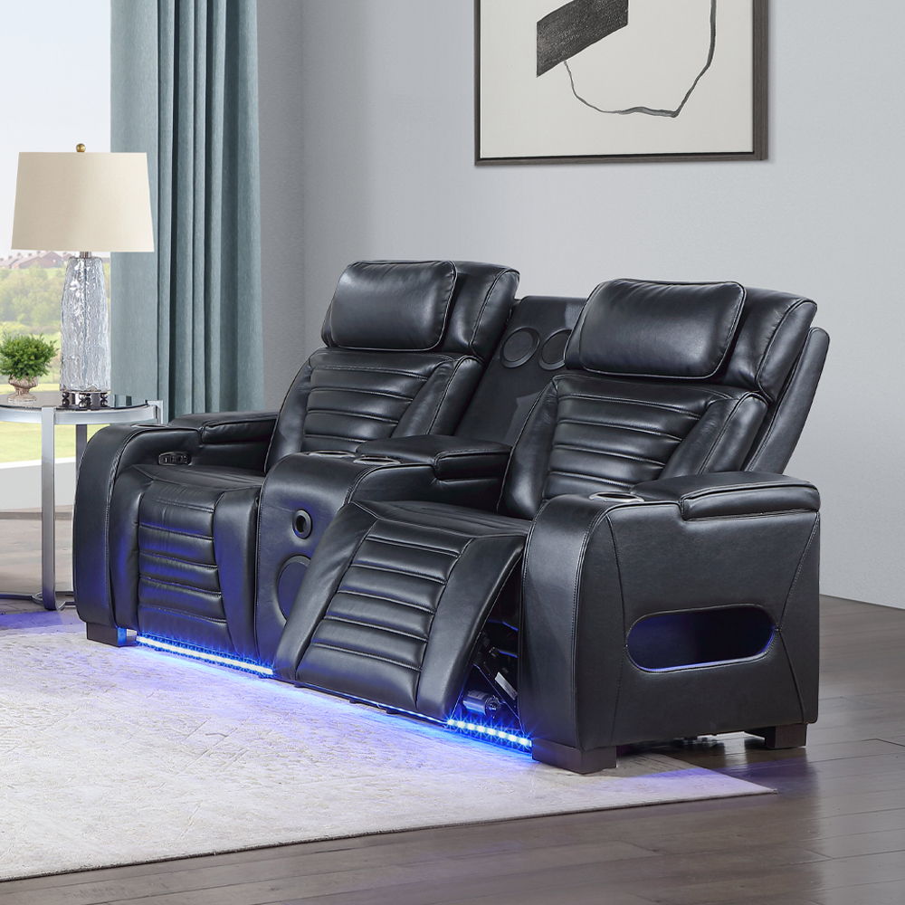 Ephron - Power Motion Loveseat With Console, Power Headrests, LED & Speakers - Black