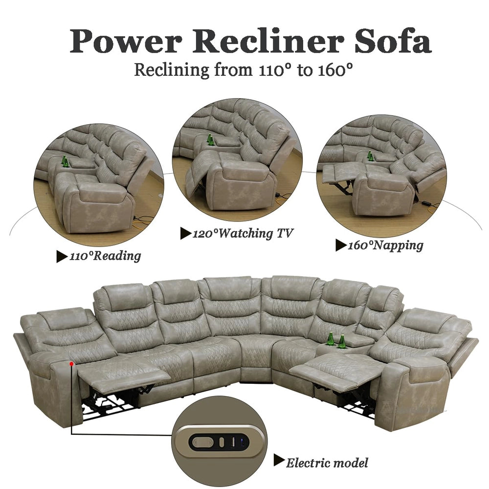 Ainehome Grey 3-Piece Intelligent Power Reclining Leather Sectional Sofa Set with Smart Features