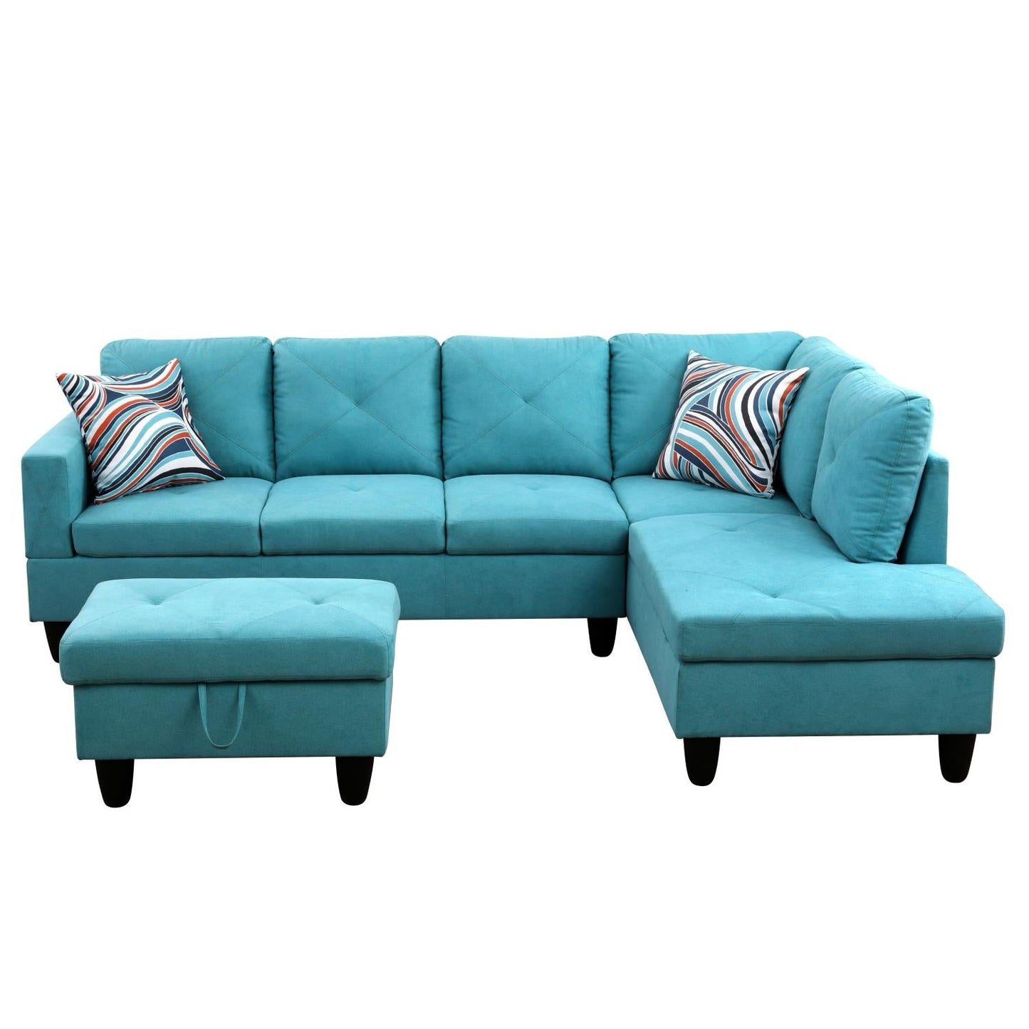 97" Wide Sky Blue Flannel L-Shaped Living Room Sectional Sofa Set — image 5