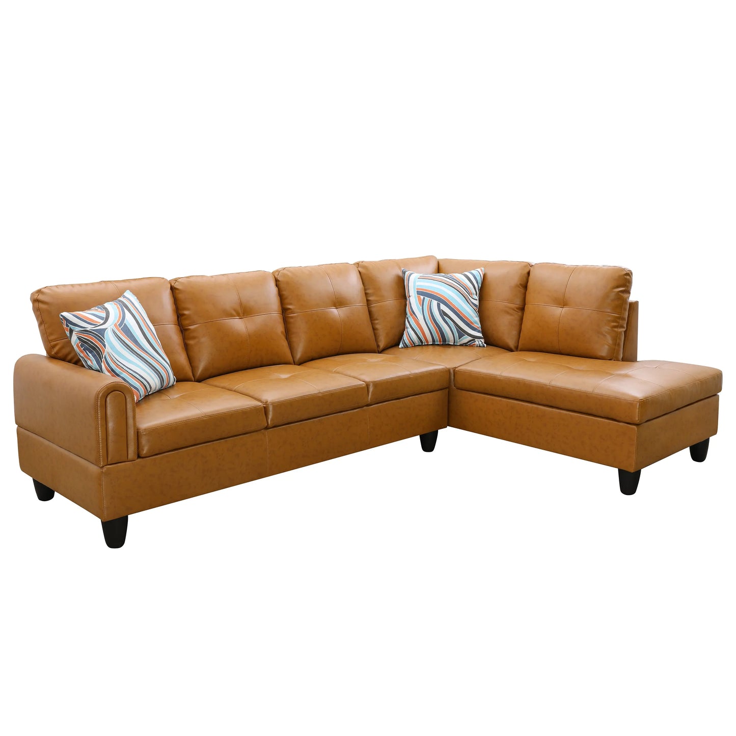 97" Wide Ginger Faux Leather L-Shaped Living Room Sectional Sofa Set