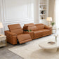 Light Brown Leather 5-Seater Modular Power Reclining Sectional Sofa Set with Smart Storage & USB