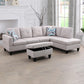 97" Wide Grey White Flannelette L-Shaped Living Room Sofa Set — image 3