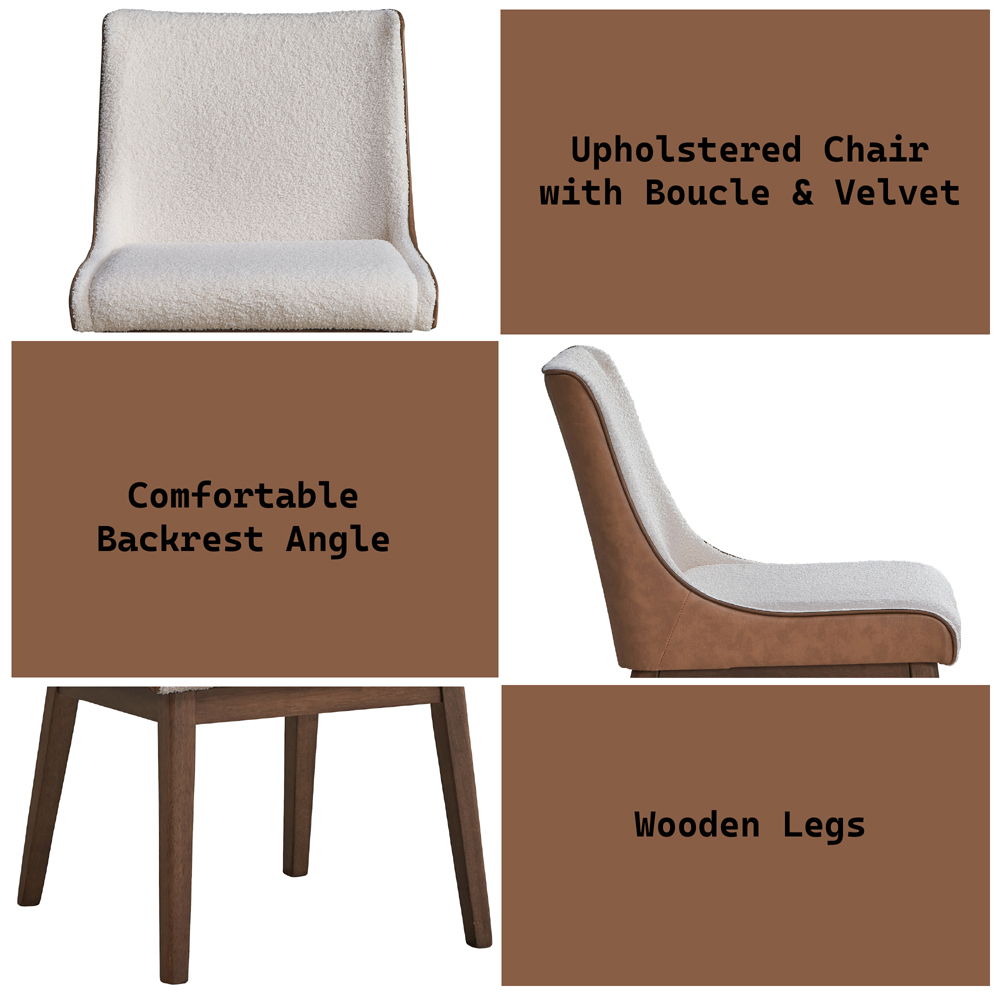 Ginny - Side Chair (Set of 2) - White Boucle, Brown Velvet & Walnut