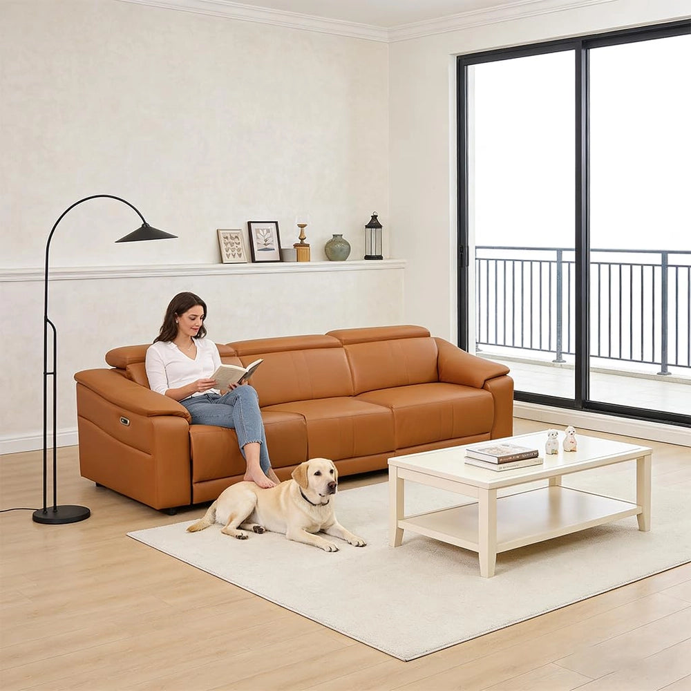 Ainehome Light Brown Leather 5-Seater Modular Power Reclining Sectional Sofa Set with Smart Storage & USB