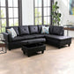 97" Wide Black Faux Leather L-Shaped Living Room Sectional Sofa Set — image 3