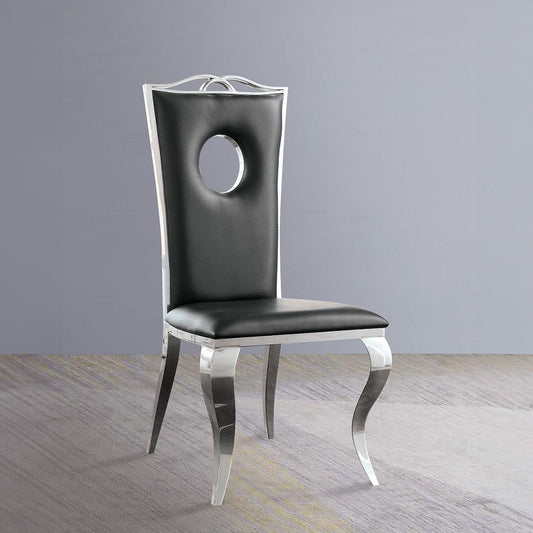 Cyrene - Side Chair (Set of 2) - Black Synthetic Leather & Stainless Steel