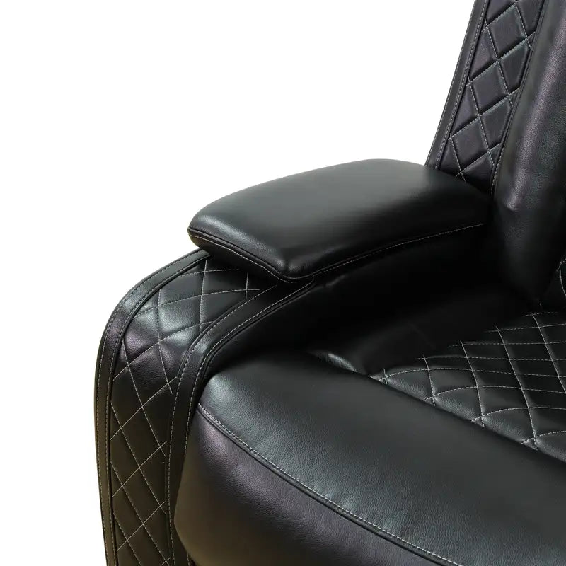 Ainehome Black Leather Power Reclining Sofa Set with Smart Console & LED Lighting