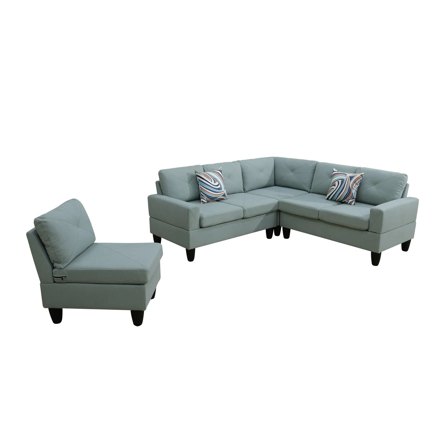 Ainehome Pale Green Flannel 4-Piece Modular Sofa Set