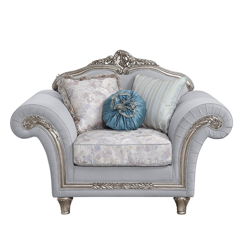 Pelumi - Chair With 3 Pillows - Light Gray Linen & Platinum