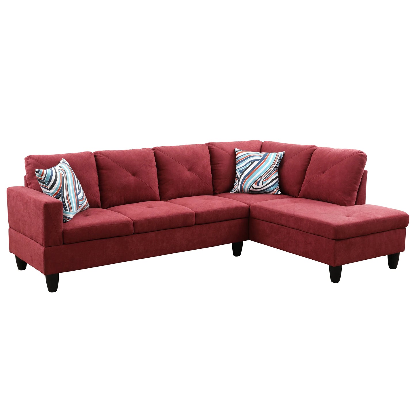 97" Wide Red Flannelette L-Shaped Living Room Sectional Sofa Set — image 7