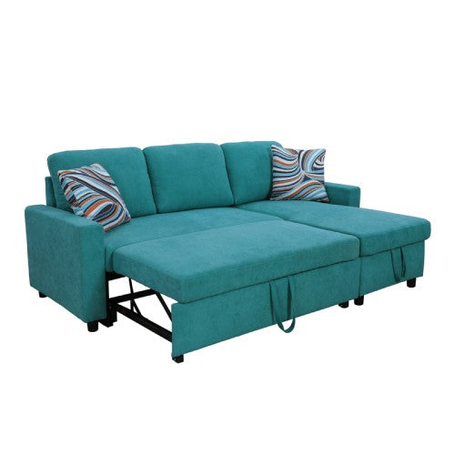 Ainehome 83.6" Green Flannelette L-Shape Convertible Sofabed w/ Storage