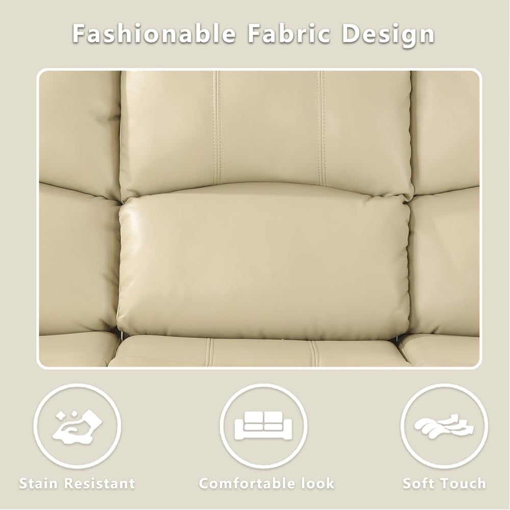 Ainehome Cinema 3-Piece Beige Faux Leather Manual Reclining Sofa Set