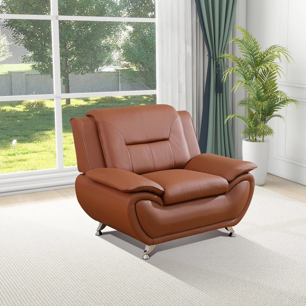 Orange Faux Leather 3-Piece Combo Sofa and Chair Set