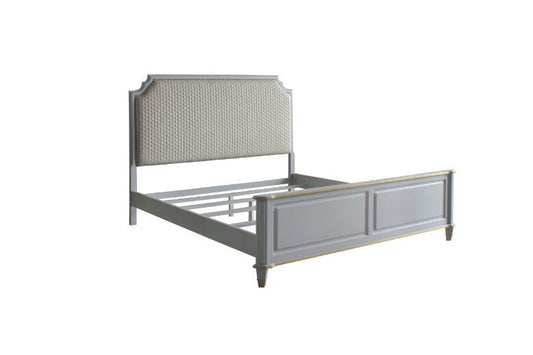 House Marchese - Queen Bed - Two Tone Beige Fabric & Pearl Gray
