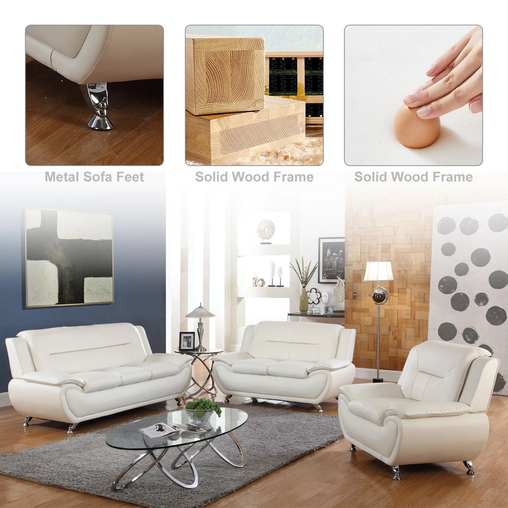 Ainehome Solid Color Faux Leather 3-Piece Living Room Sofa Set with Elegant Design