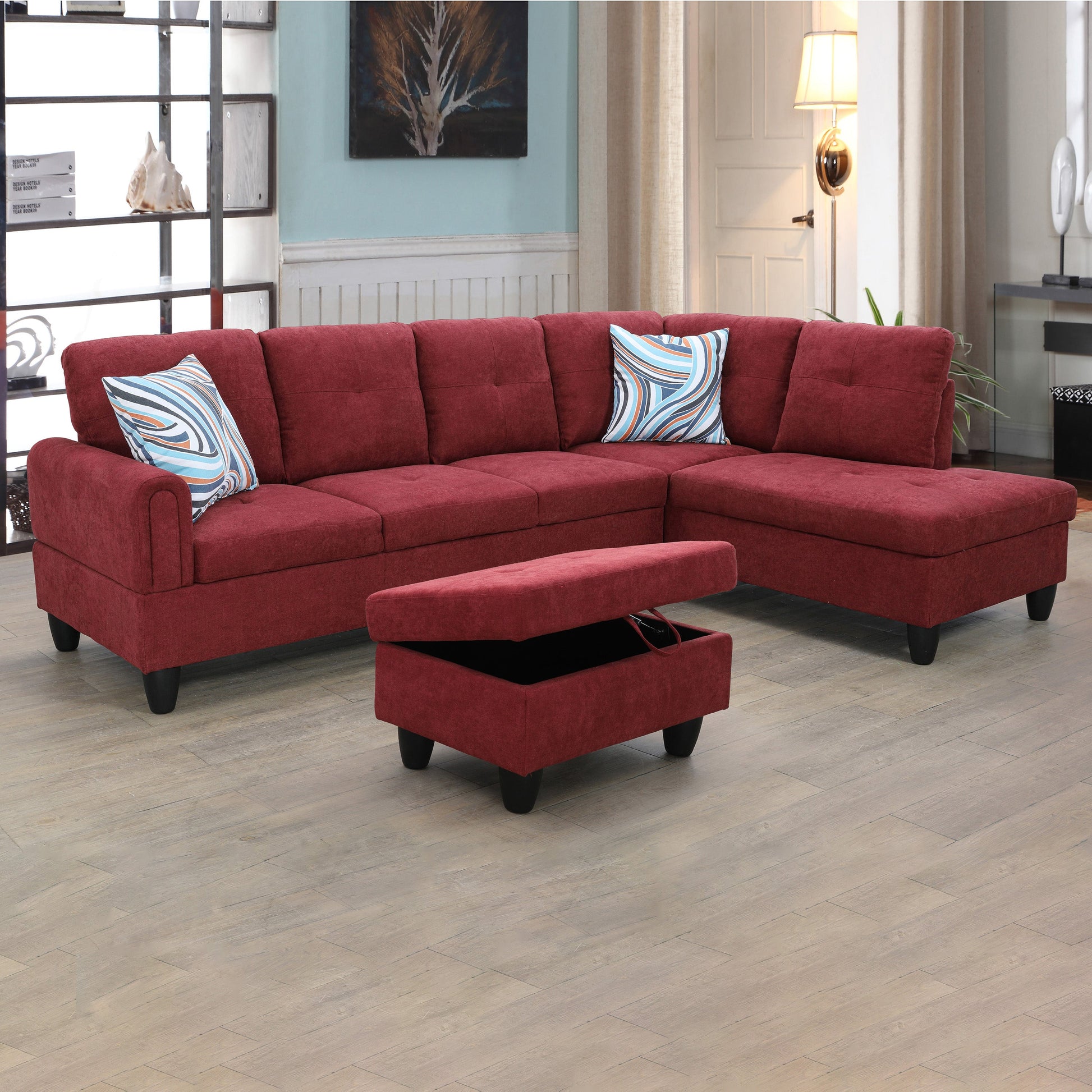 97" Wide Flannel L-Shaped Living Room Sectional Sofa Set