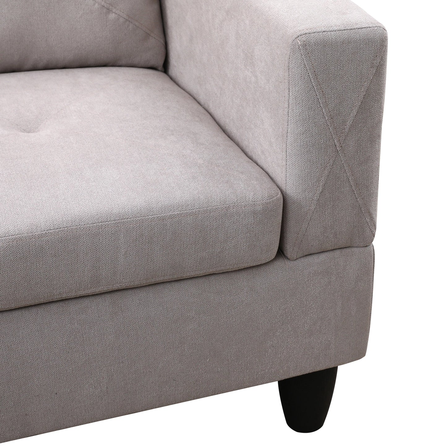 97" Wide Grey White Flannelette L-Shaped Living Room Sofa Set — image 10