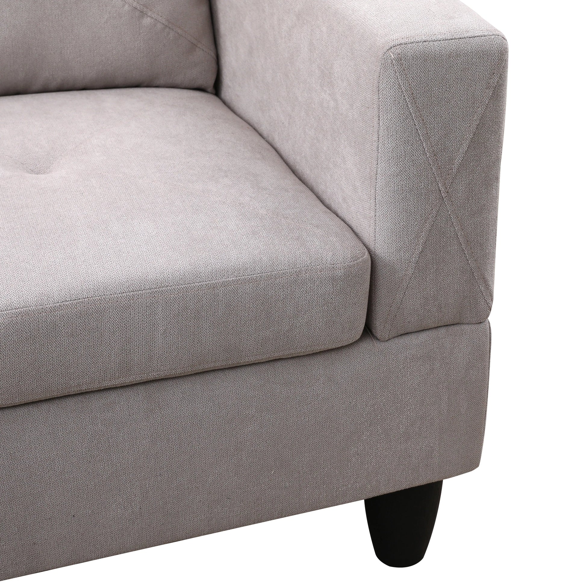 97" Wide Grey White Flannelette L-Shaped Living Room Sofa Set — image 10