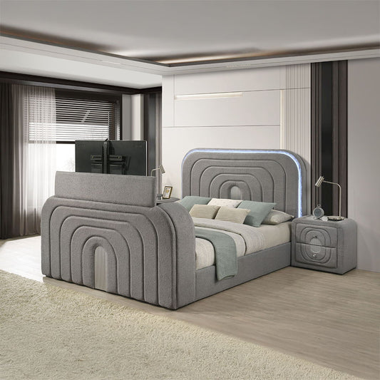Shelyn - Bedroom Bed With LED, TV Stand, Fireplace & Bluetooth