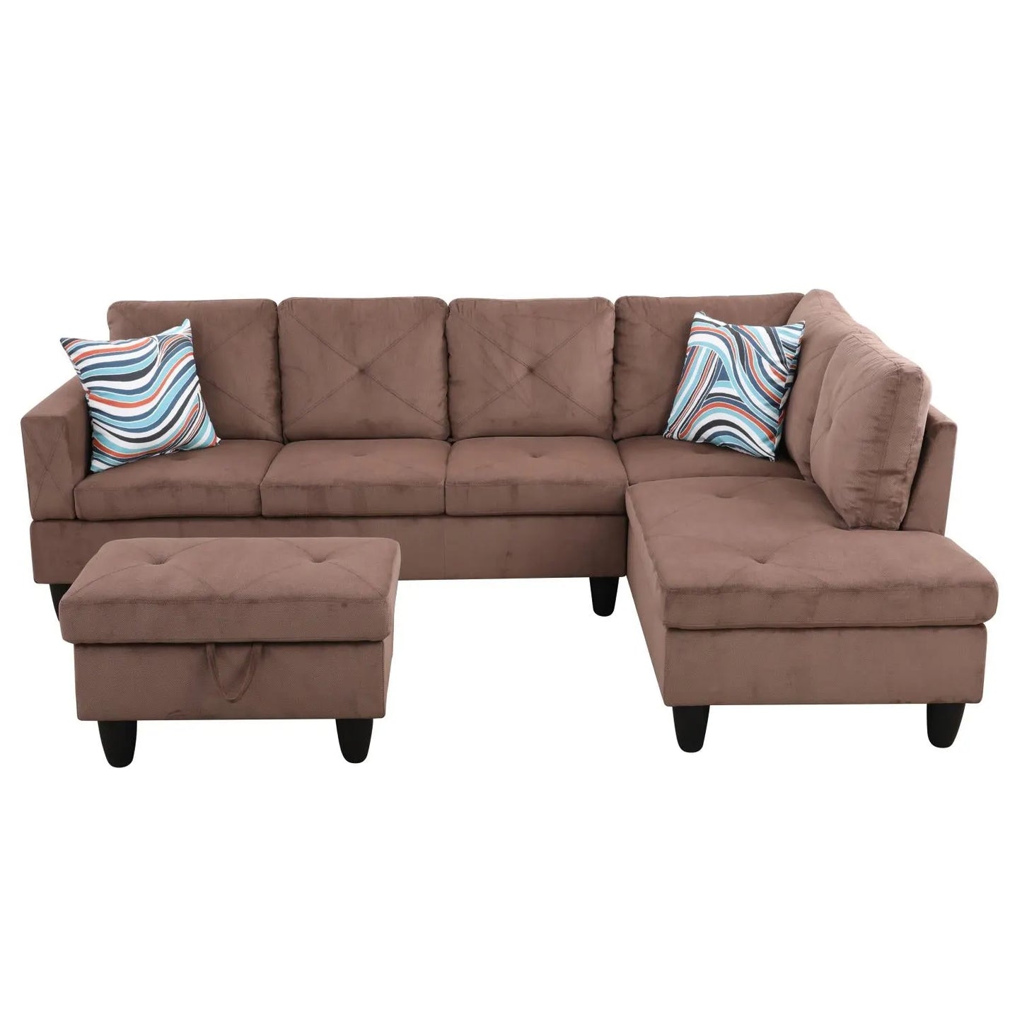97" Wide Brown Corduroy L-Shaped Living Room Sectional Sofa Set — image 5