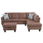 97" Wide Brown Corduroy L-Shaped Living Room Sectional Sofa Set — image 5