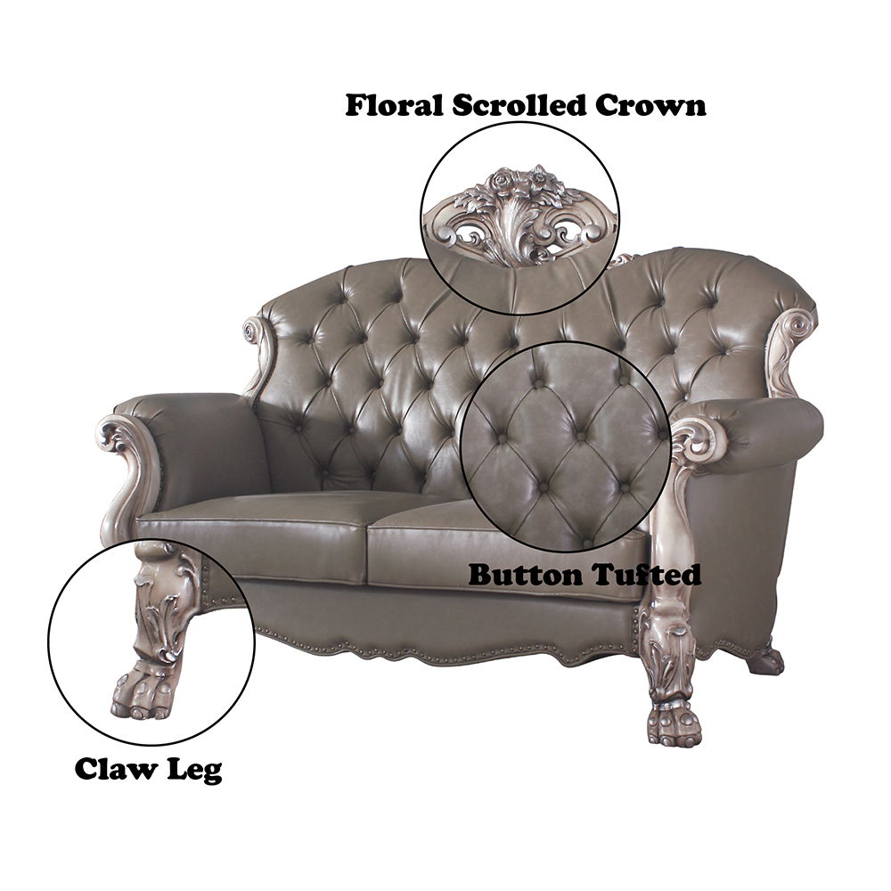 Dresden - Loveseat With 3 Pillows - Synthetic Leather & Vintage Bone White