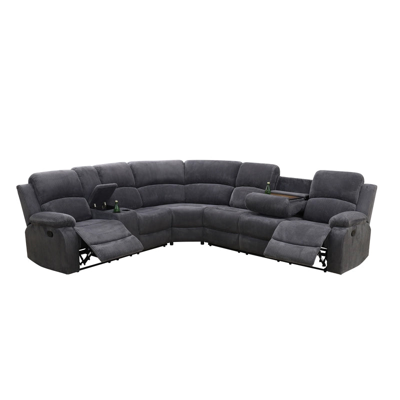 Ainehome Grandview 5-Seat Reclining Sectional Sofa in Dark Grey Corduroy
